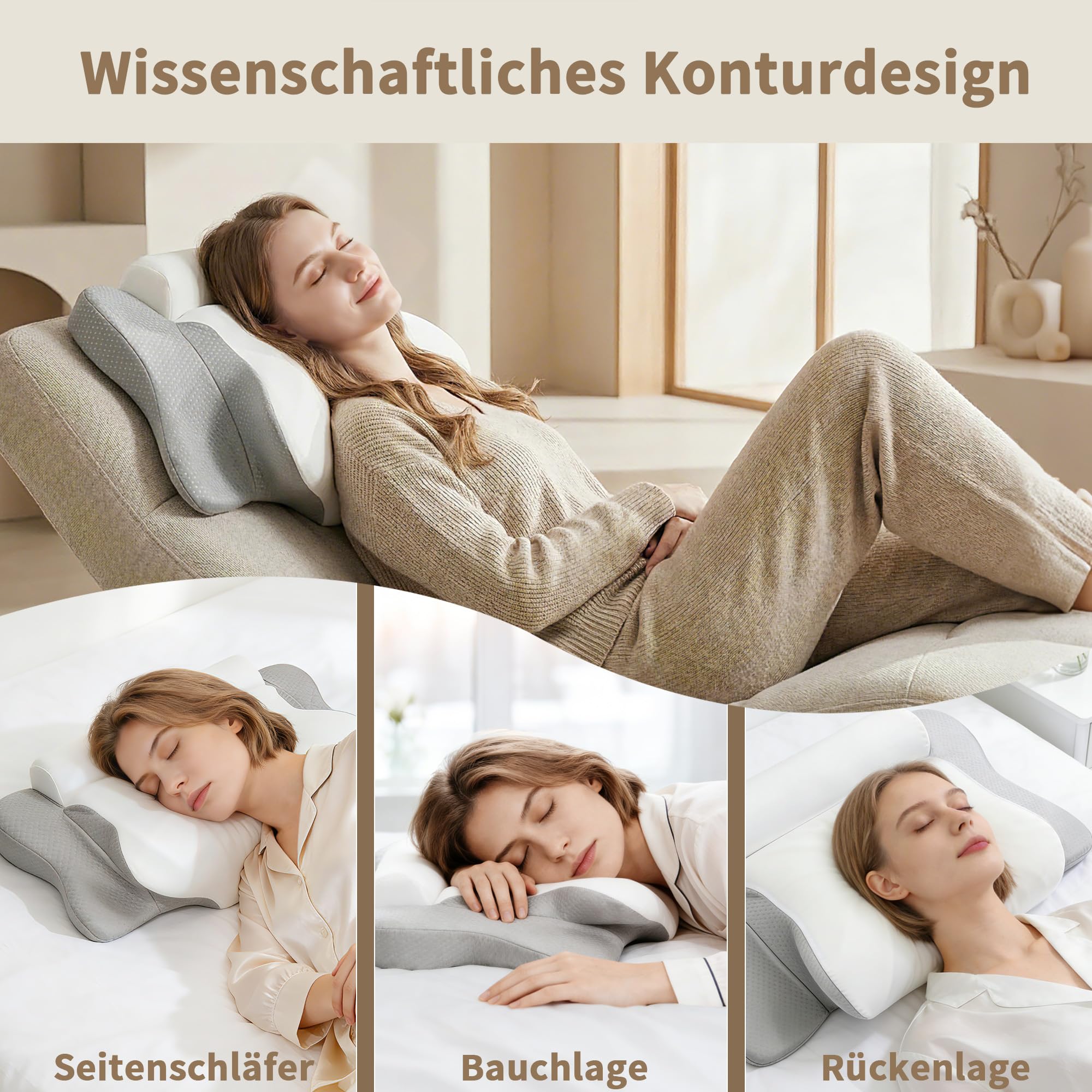 LAMB Orthopädisches Memory Foam Kissen,Ergonomisches Seitenschläferkissen | Nackenkissen, Nackenstützkissen, Kissen für Seiten, Rücken und Bauchschläfer, Kopfkissen Bei Nackenschmerzen, Grau