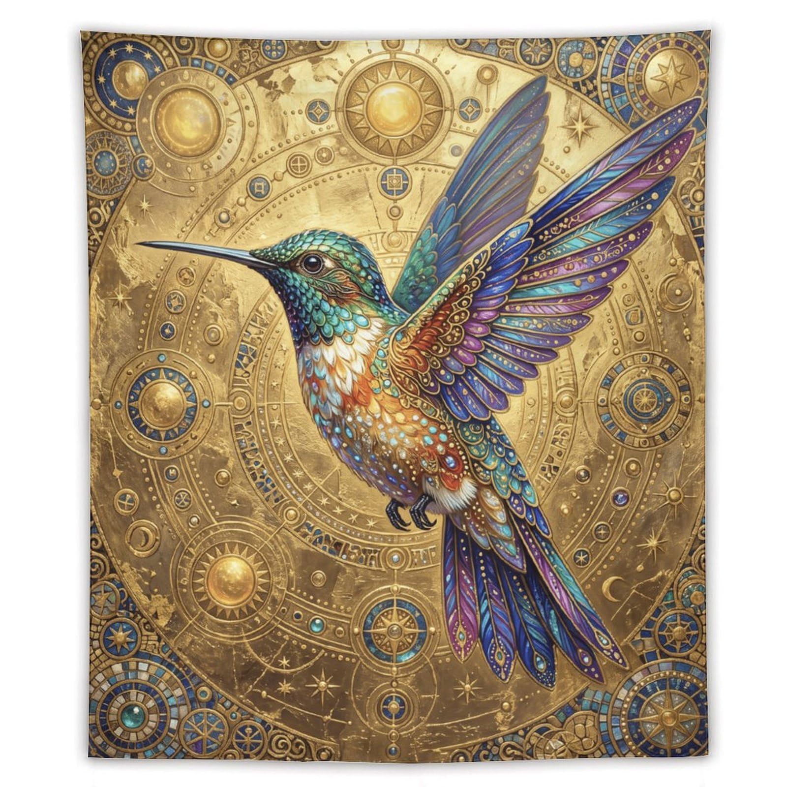 H3B8U2Y5 Hummingbird Celestial Wall Tapestry, Realistic Illustration Style