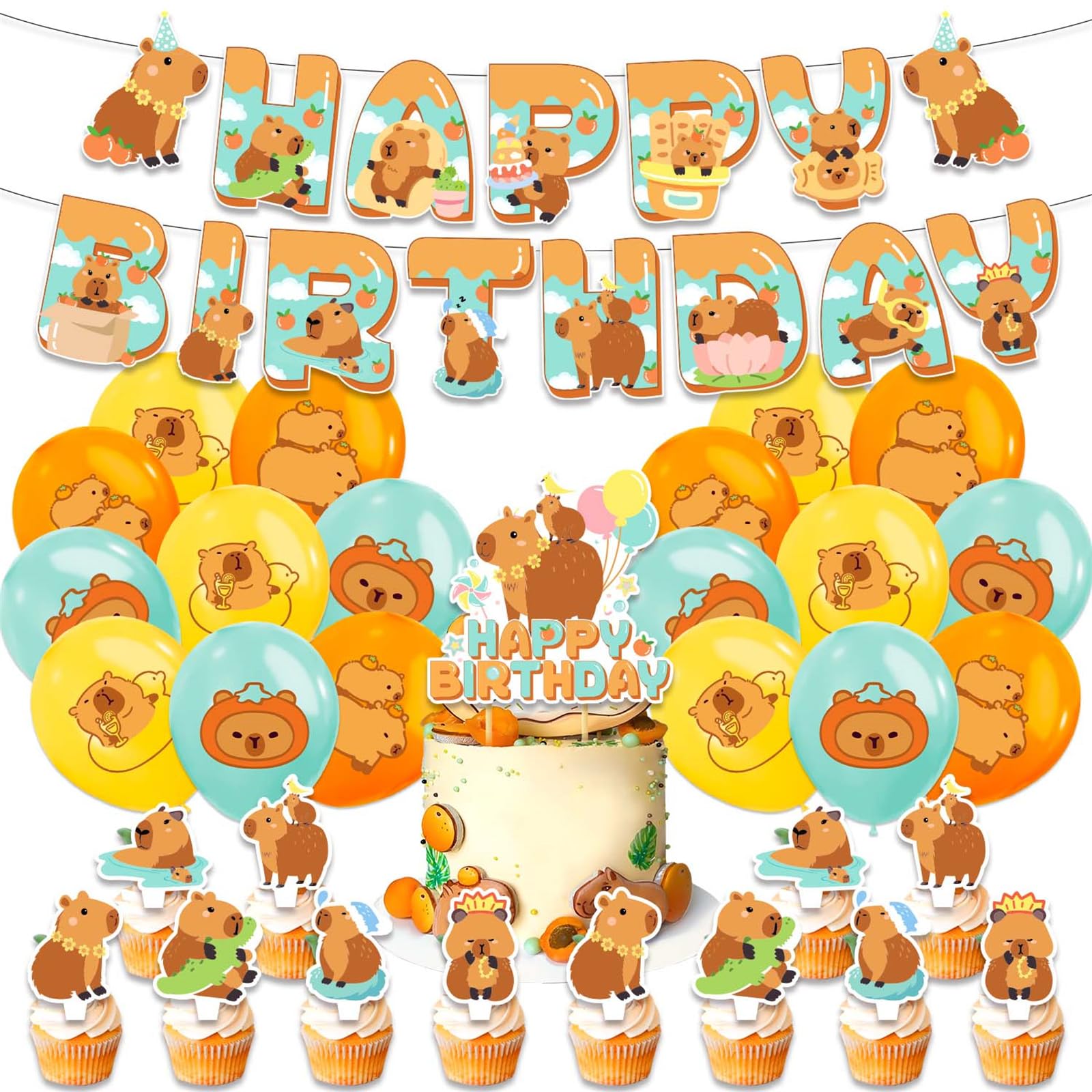 Toppers Para Pastel Y Cupcakes De Capibara - 12 Piezas - Decoración Fiesta Infantil - Estilo Chill