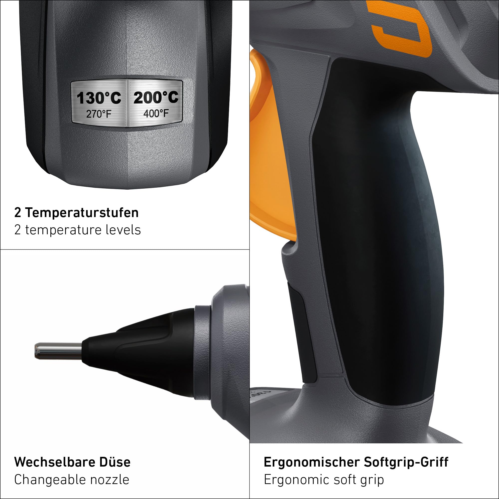 Steinel Akku Heißklebepistole MobileGlue 5011, für Metabo 18V CAS Akku, inkl. 3x Heißklebesticks, in 90 Sek. startklar, bis 90 Min. Dauerbetrieb, kabellos, Dual-Temp-Modus 130°C/200°C, ECO-Mode