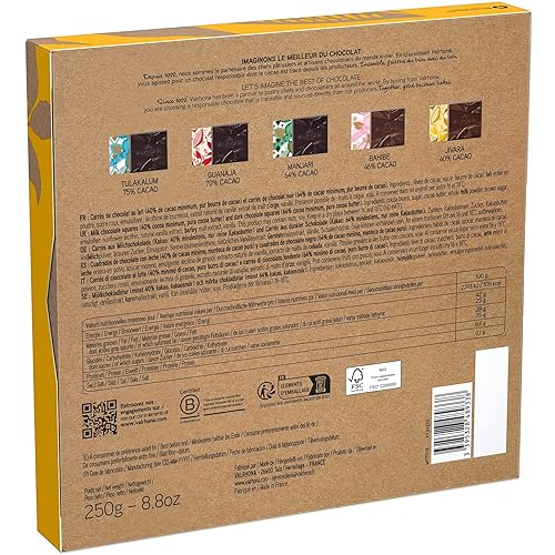 Miniatura 3 de Valrhona Caja de regalo de chocolate surtido gourmet, 50 cuadrados de chocolate francés oscuro y con leche - Tulakalum 75%, Guanaja 70%, Manjari
