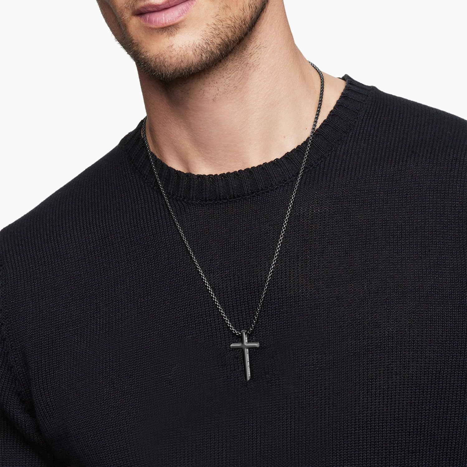 Avotto 316L Stainless Steel Bible Verse Cross Necklace Valentines Jewelry Gifts for Men Boys, Silver Gold Black Mens Boys Necklace Non-Fading Sturdy Box Chain with Inspirational Cross Pendant 18+2Inch - Image 2