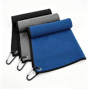 3 Pack Microfiber Golf Towel Set Men Women with Carabiner Clips Waffle Golf Club Bag Towels Cleaning RagsSmall
