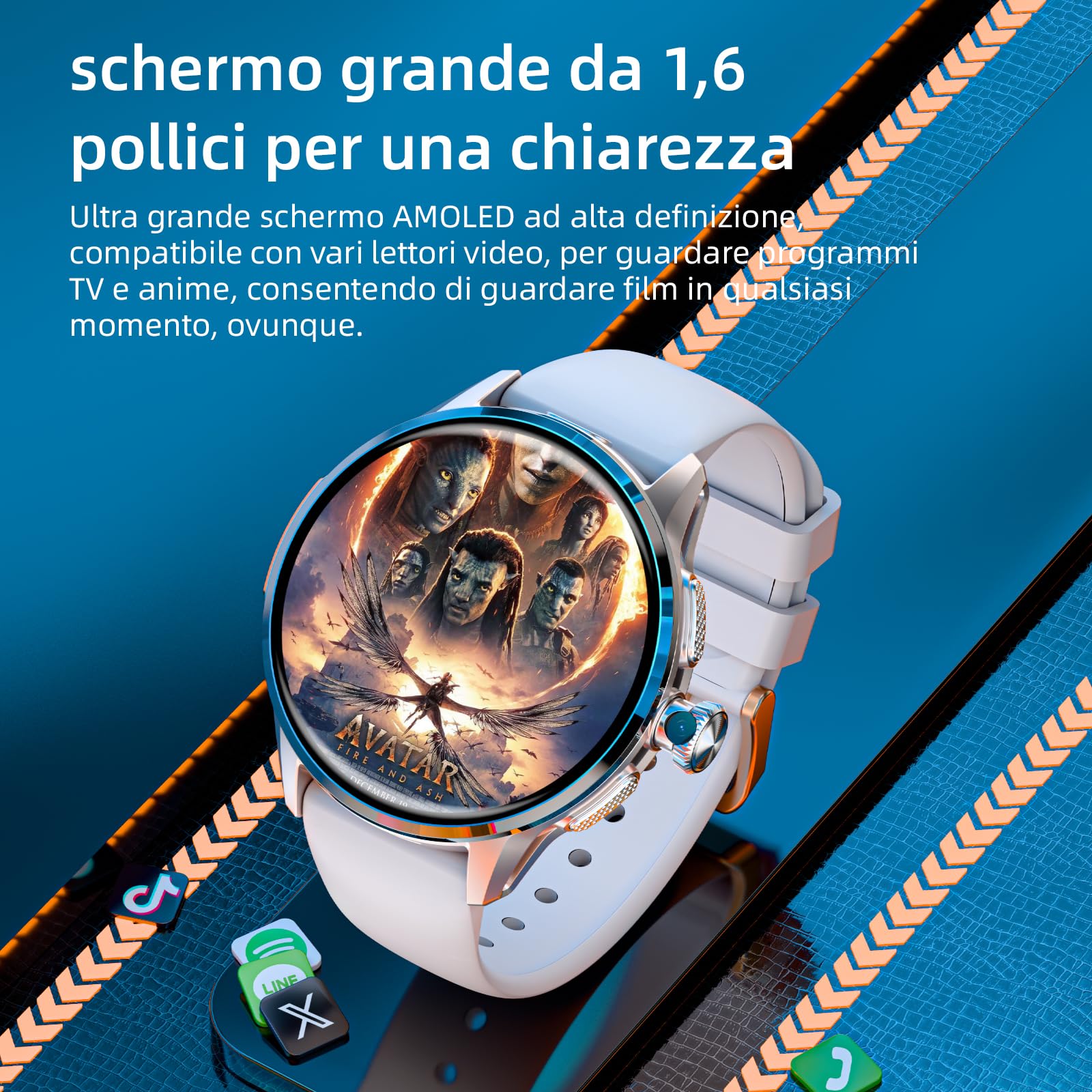 LOKMAT Scheda SIM 4G Android Smart Watch, schermo grande AMOLED da 1,6 pollici, 3 GB + 32 GB, smartwatch per uomini e donne con fotocamera girevole, WiFi, GPS, orologio fitness tracker (argento)