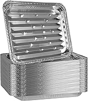 Plasticpro 50-Pack Aluminum Grill Liners & Broiler Pans - Durable Ribbed Drip Pans for BBQ Grill Marks, Oven & Easy Cleanup