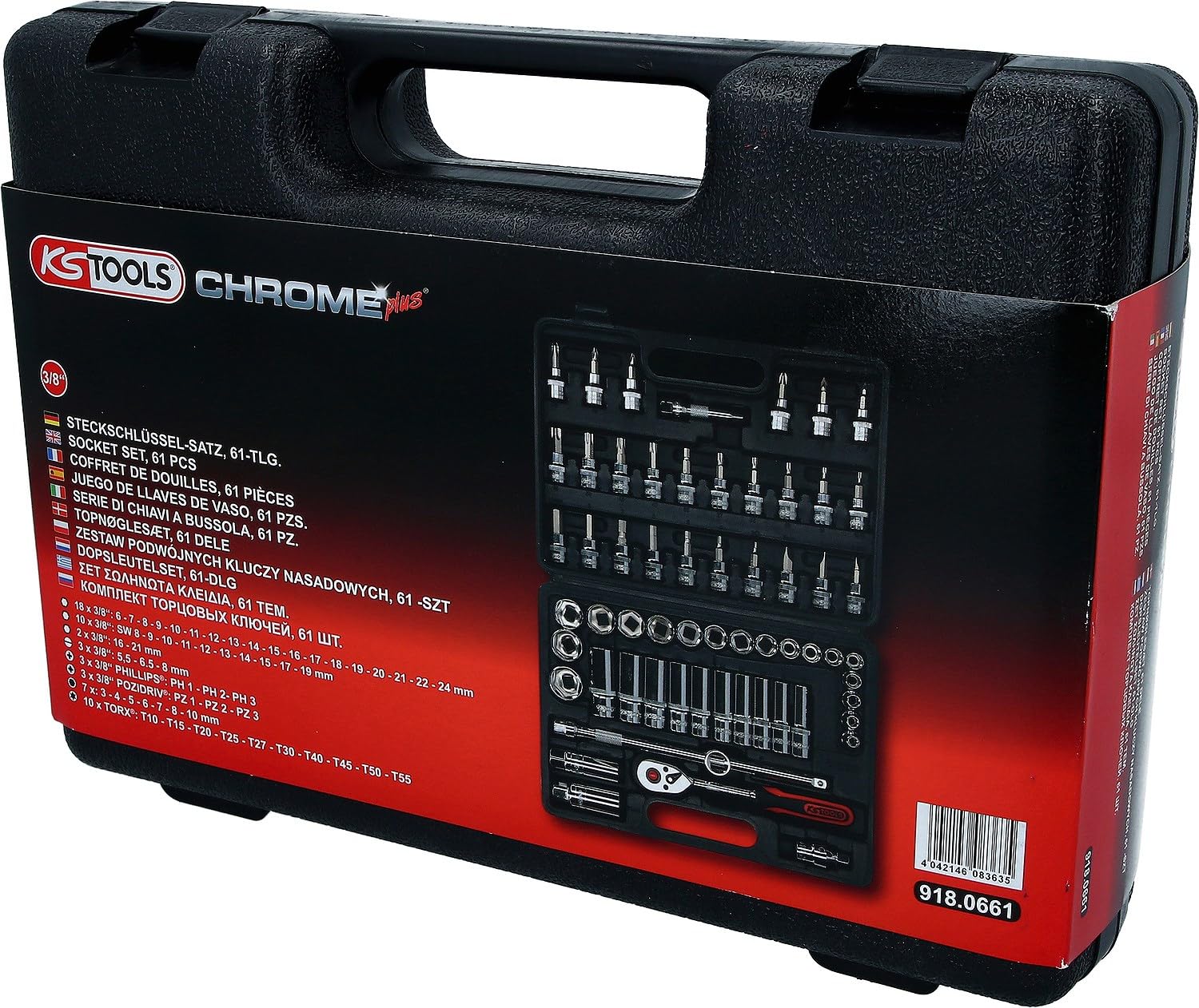 KS Tools 918.0661 3/8" Juego de llaves de vaso CHROMEplus 61 pzs