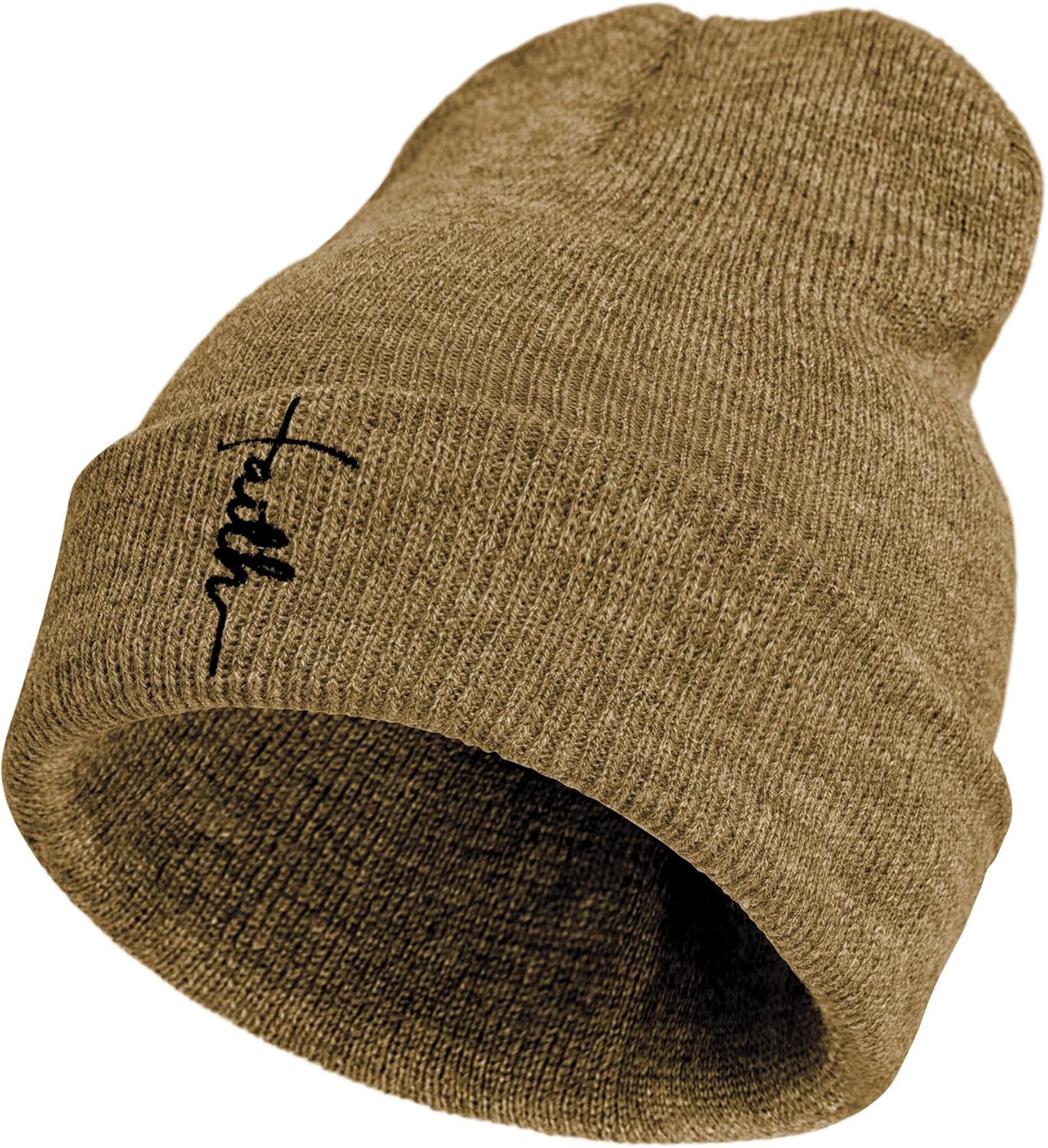 Faith Embroidered Beanie Jesus Knit Hat Winter Skull Cap, Christian Beanie for Men Women,Black