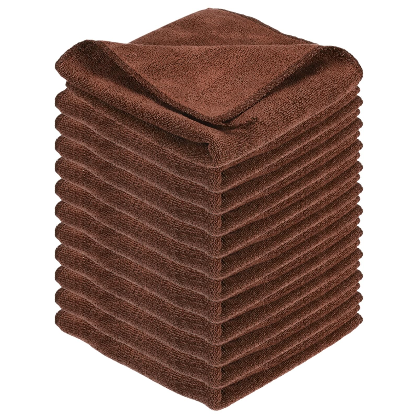sourcing map 12 Pcs Square Hand Towels, 25 x 25 cm Soft Microfiber Hanging Hand Towel with Hanging Loop Highly Absorbent Kitchen Towels for Home Bathroom Kitchen Cleaning Supplies, Brown