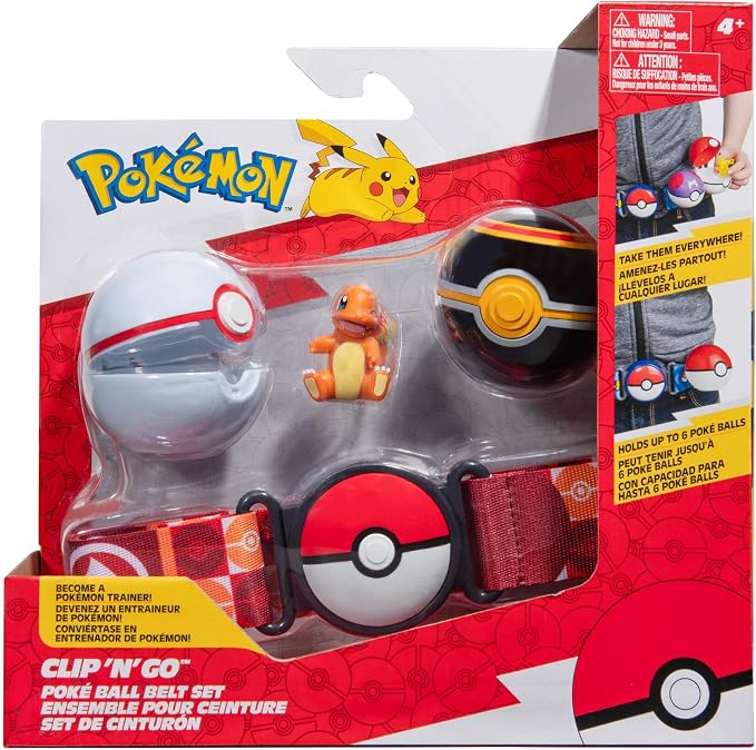 Pokémon Clip 'N' Go Belt Set - Include Cintura a Tema e 5 cm Charmander Battle Figure con Palla di Lusso e Accessori Great Ball