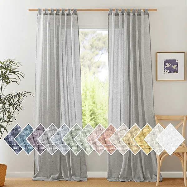 NICETOWN Linen Sheer Curtains 84 inches Length, Tab Top Privacy Flax Semi Sheer Light Filtering Bedroom Window Curtains Drapes for Living Room/Home Office, Grey, W52 by L84, 1 Pair