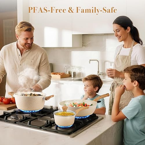 Miniatura 8 de PekGema Juego de utensilios de cocina de cerámica, ollas y sartenes antiadherentes, no tóxico, saludable, antiadherente, utensilios de cocina de
