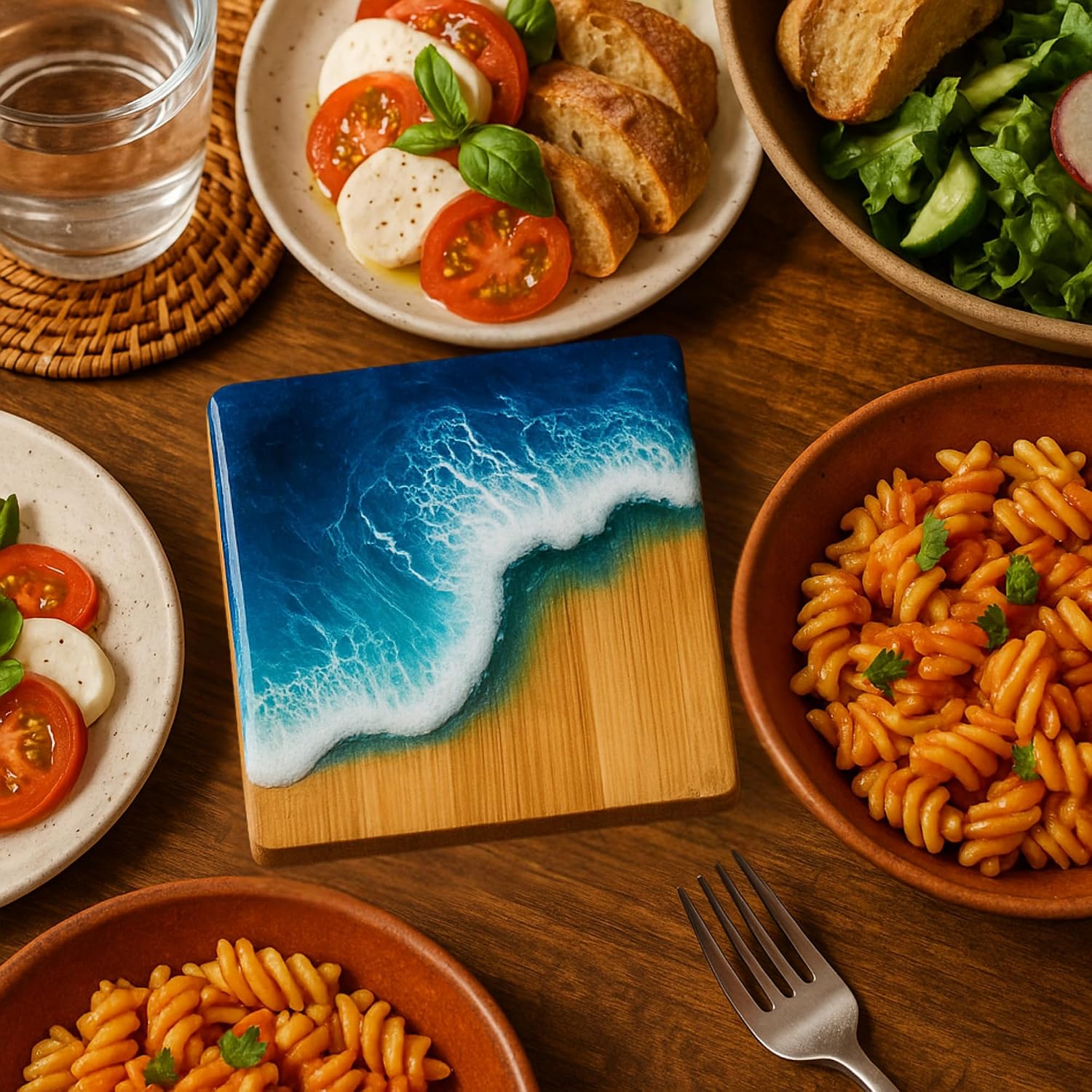 Set of 12, Bulk Bamboo Cutting Boards – 9" Square Reversible Wood Board, Serving Tray, Placemat, Charcuterie Platter, Grazing Plate for Engraving, Epoxy Resin Art, Personalized DIY Crafts, Display