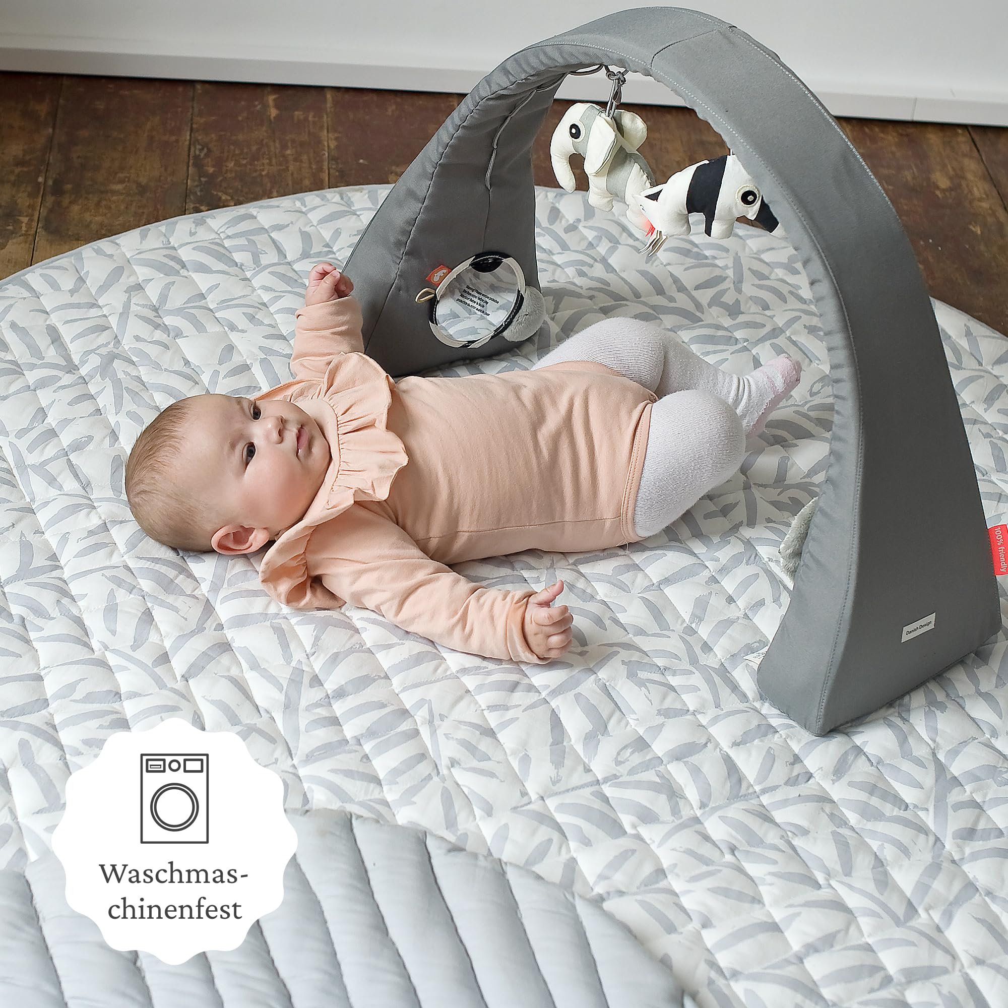 Toddlekind Krabbeldecke für Babys, Blattmuster, handgenäht, Baby-Spielmatte aus Bio-Baumwolle, 125 cm, Stone/Grau