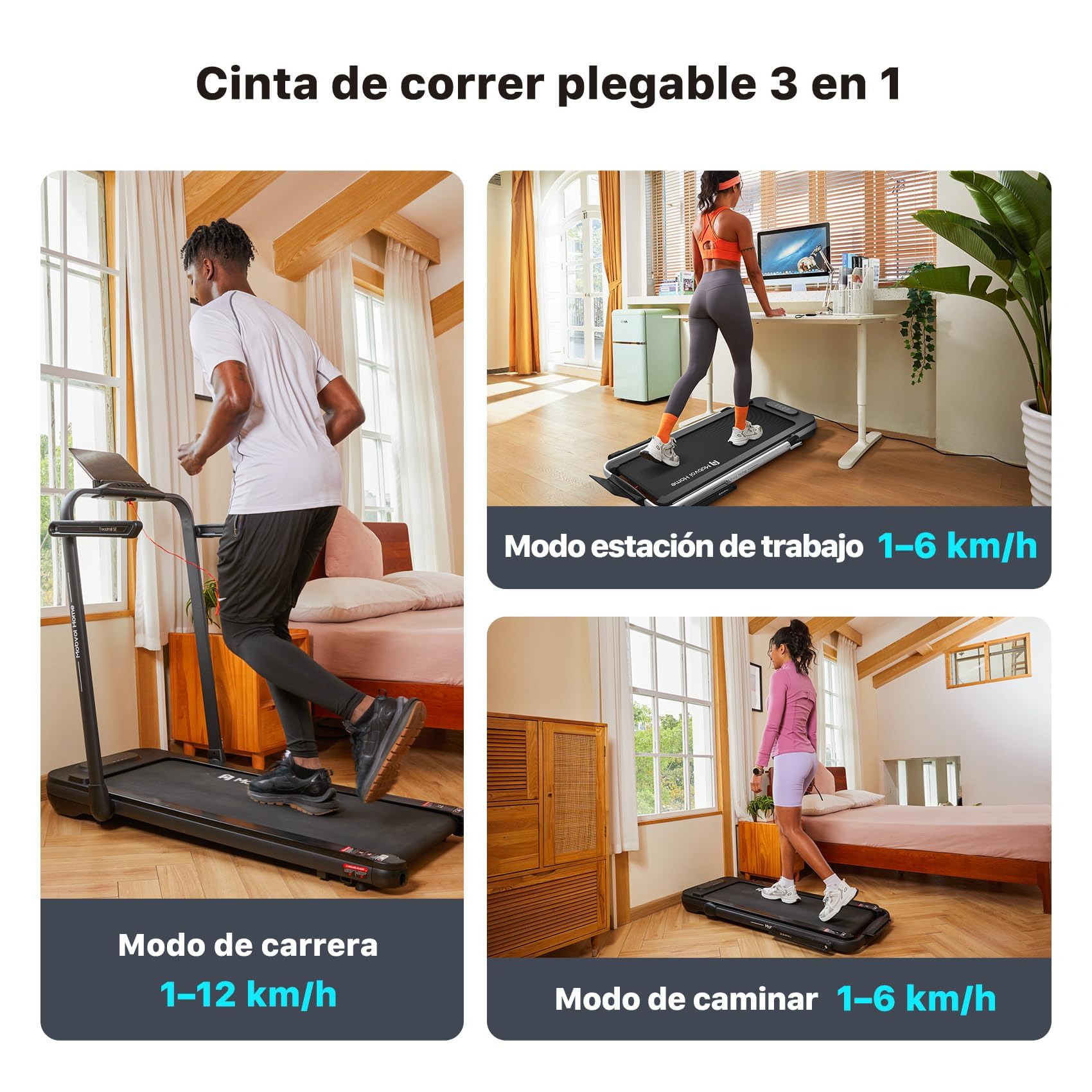 Mobvoi Home Treadmill SE Smart AI con TicSports App Cinta De Correr Plegable 3 En 1 2.5 HP Compact Portable Under Desk con Control Remoto Pantalla LED para El Hogar Y La Oficina 120KG 12 KM/H
