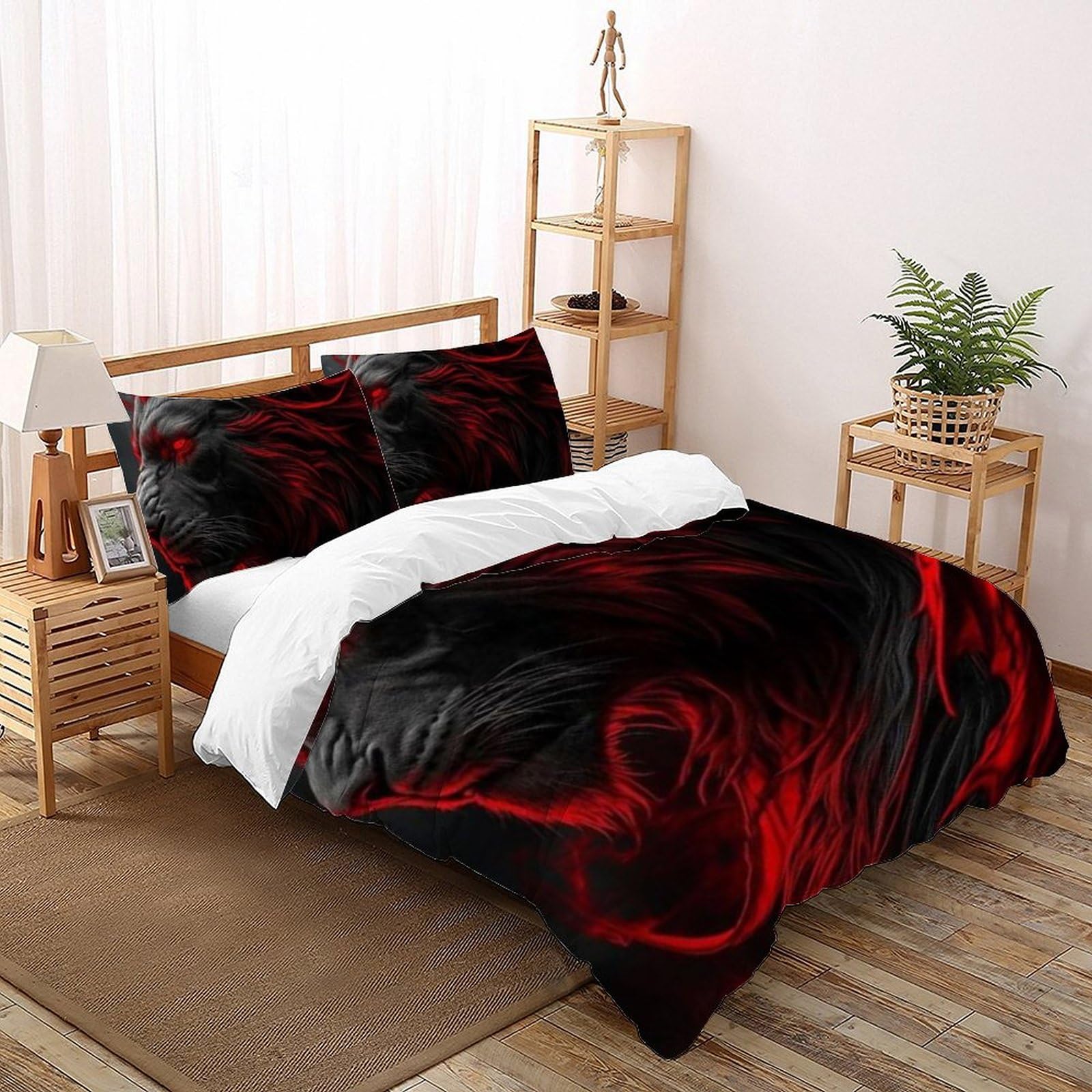 Housse de couette 200x200cm lion de feu lit double microfibre imprimé animaux 3D
