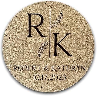 Set of 30-100 Personalized Cork Coasters | Customized Wedding Intital Co...