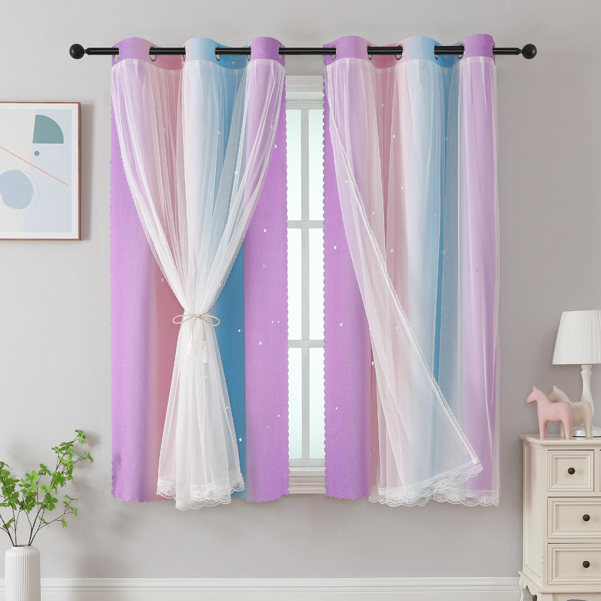 XiDi Curtains for Bedroom Decor, Rainbows Pink Purple/42/45