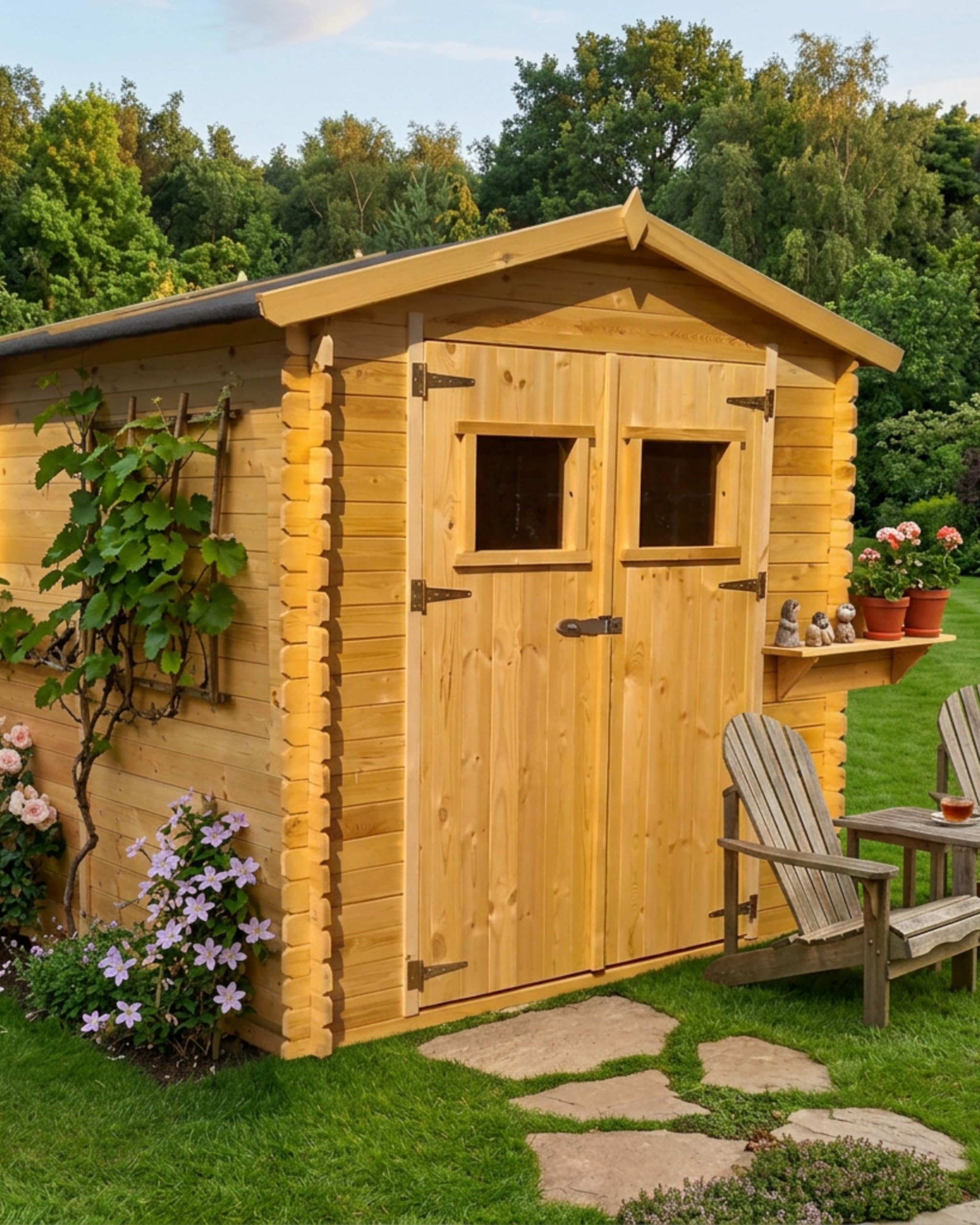 Steiner Shopping Gartenhaus Wien 19 mm I Holz 200x200 cm I Blockbohlen Gartenhaus mit Doppeltür I Gerätehaus Holz groß für 4 m² Nutzfläche I Robuster Geräteschuppen für Gartengeräte