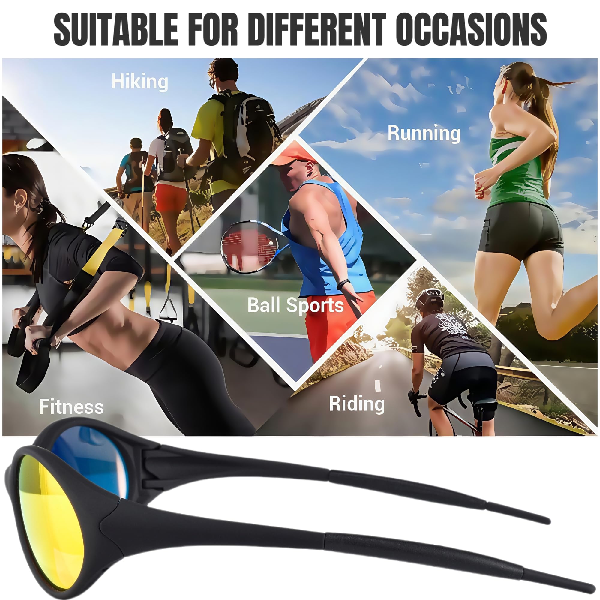 ICARA Polarisierte Sport-Sonnenbrille für Damen und Herren, ganztägigen Komfort, UV400-Schutz, für Radfahren, Angeln, Fahren, 3 Stück