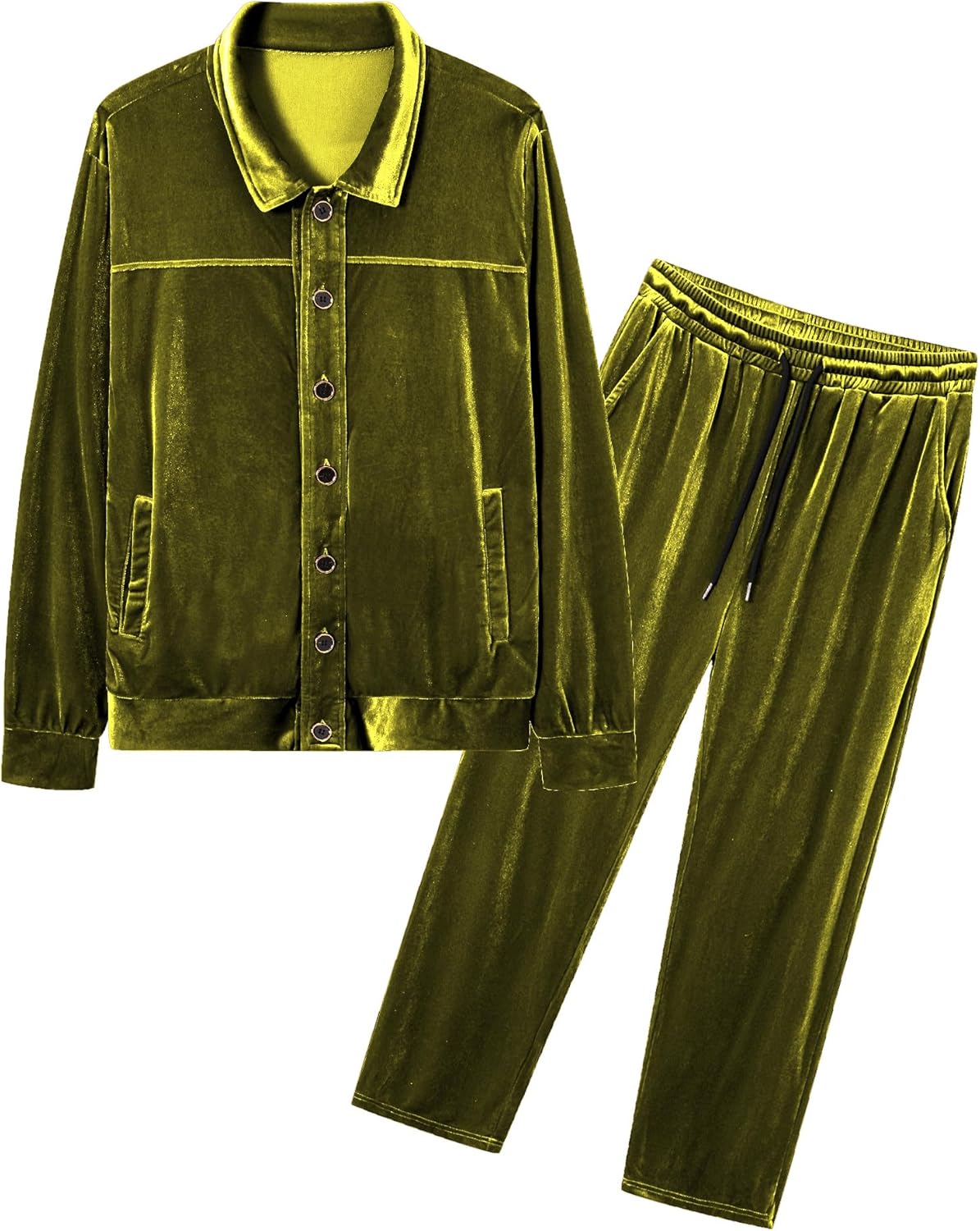 LecGee Men’s Fall Soft Velour Casual 2 Piece Set Button Down Solid Color Jacket and Cuffed Pants Outfit Dailywear set