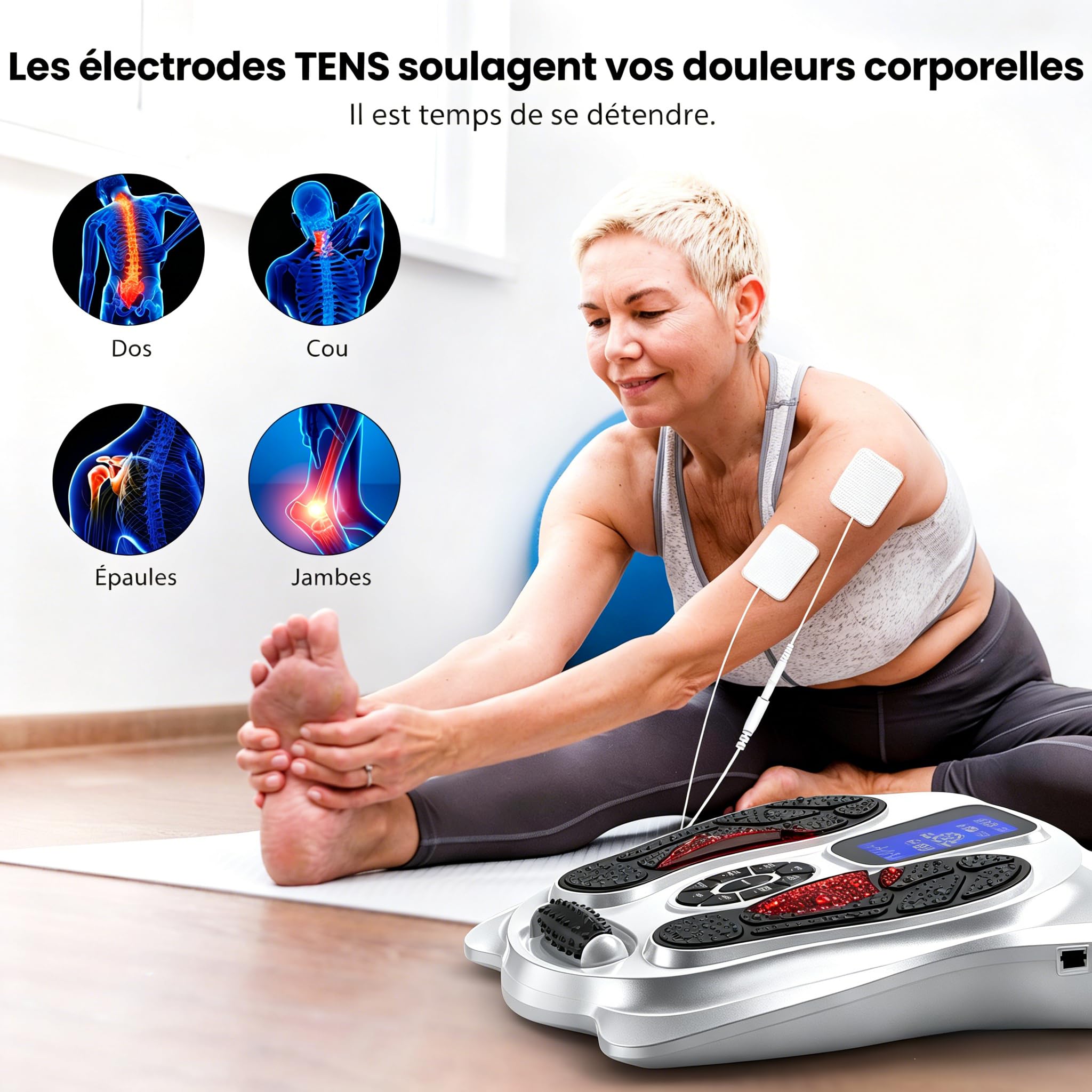EMS + TENS Stimulateur Circulatoire Plus, Appareil Circulation Sanguine Jambes, Massage Pieds Stimulateur Circulatoire, Soulage la Douleur et la Fatigue des Pieds, 25 Modes et 99 Intensités, Cadeau