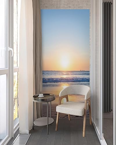 Miniatura 5 de FLFK Calcomanía para puerta, diseño de amanecer sobre el mar, mural para despegar y pegar, tamaño combinado 36 x 80 pulgadas, dividido en 2 piezas