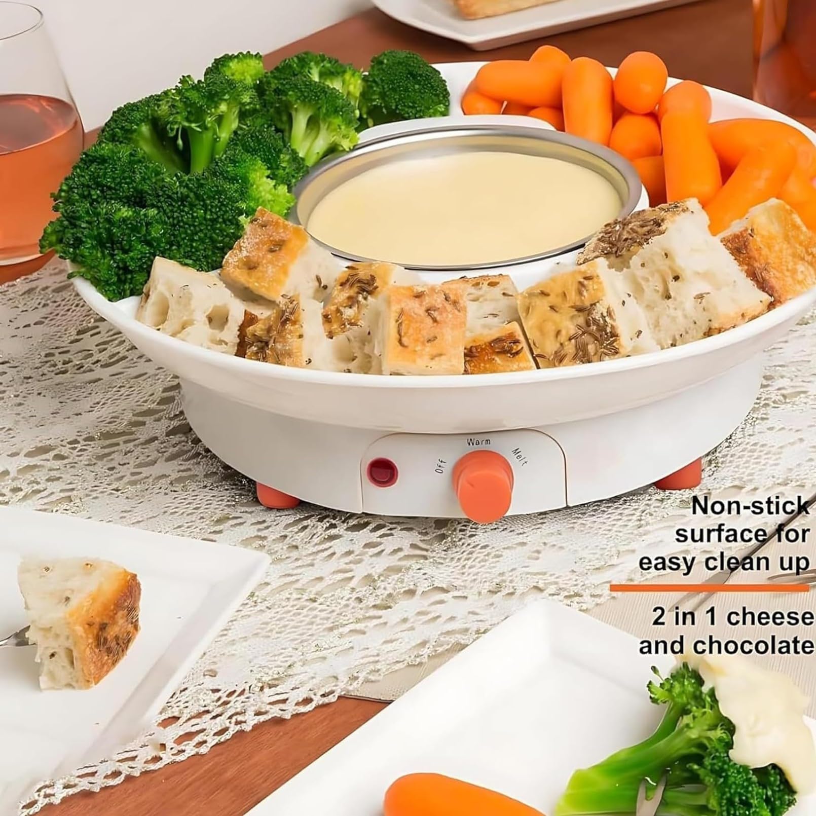 S'mores eléctrico - Juego de olla para fondue de chocolate, temperatura ajustable de 40 a 70 °C, kit de fiesta interior sin llama con 6 tenedores