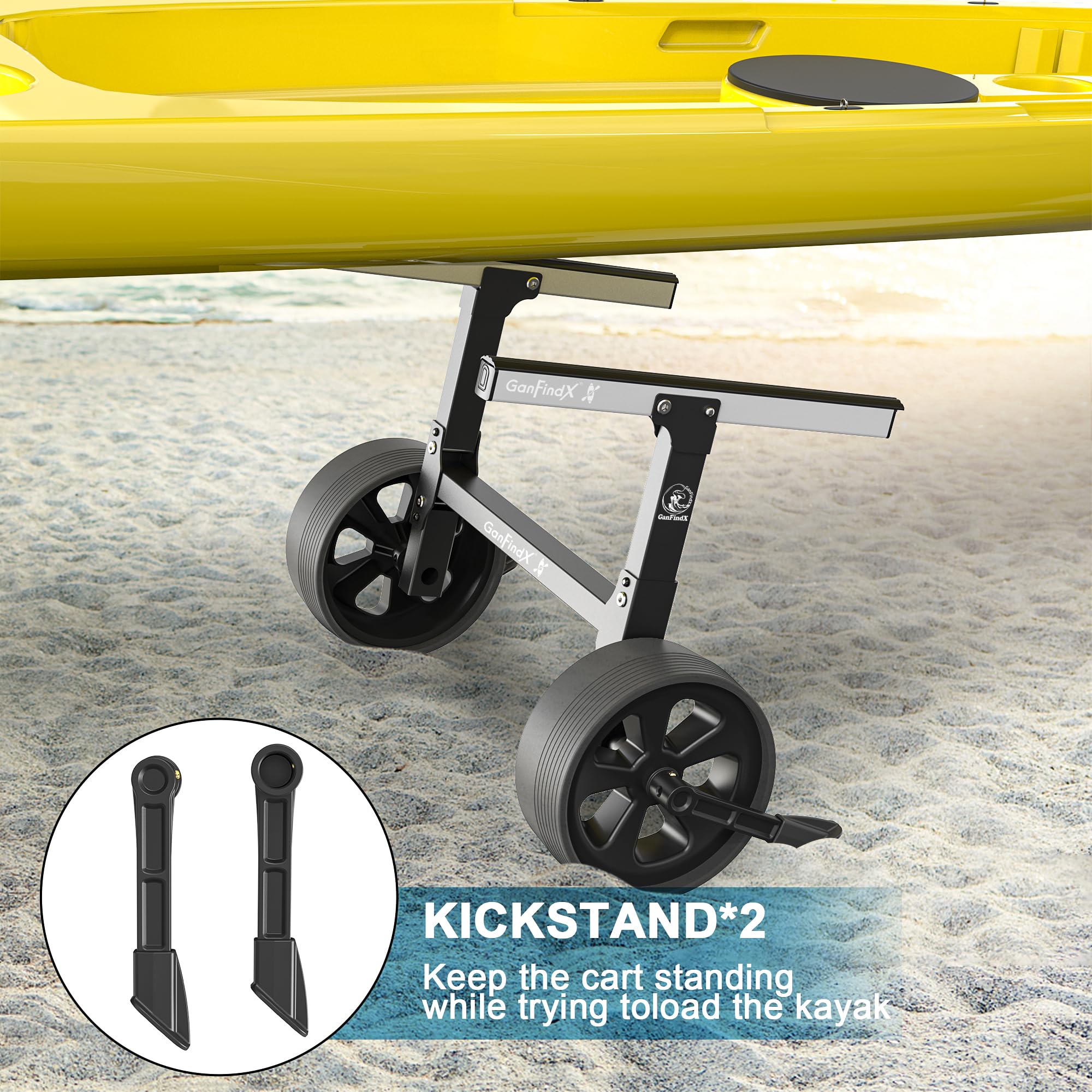 GanFindX HeavyDuty Folding Kayak Cart Dolly w/FlatFree Wheels