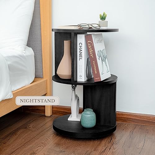 Miniatura 8 de KAYMILY Mesas auxiliares redondas, mesa auxiliar moderna de 3 niveles de mediados de siglo para sala de estar, dormitorio, oficina, mesita de noche
