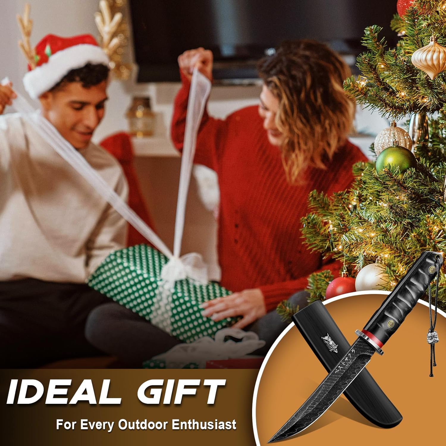 PURPLEBIRD Japanese Fixed Blade Knife - Sharp Samurai Tanto Knife with Wooden Sheath & Handle, Small Hunting Knives for Outdoor Survival, Bushcraft, Hiking and Camping, Christmas Gifts for Men