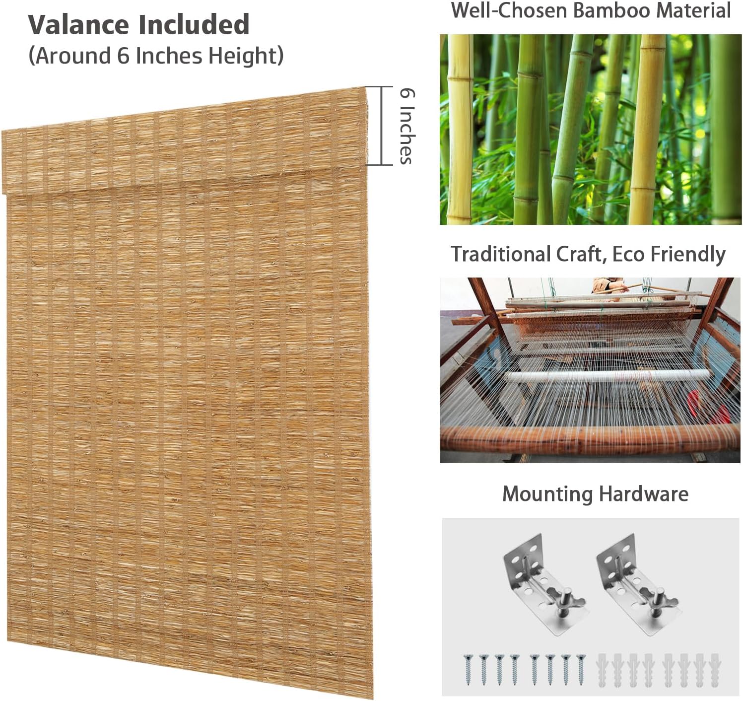 Artdix Bamboo Roman Shades, Jute Wheat Cordless Custom Blackout Room Darkening Woven Wood Shades, Natural Bamboo Window Shades for Indoor Windows