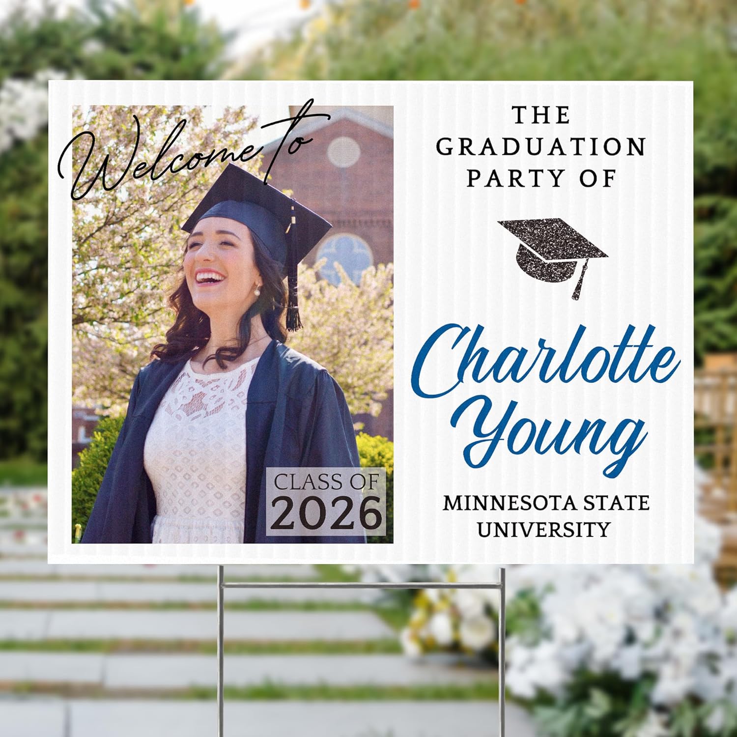 18"x24" Custom Welcome Sign for 2026 Graduation Party, Personalized Graduation Sign with Photo and Text Class of 2026, Congratulation Decor, Custom Acrylic, Foam Board, or Coroplast Sign p (Design 2)