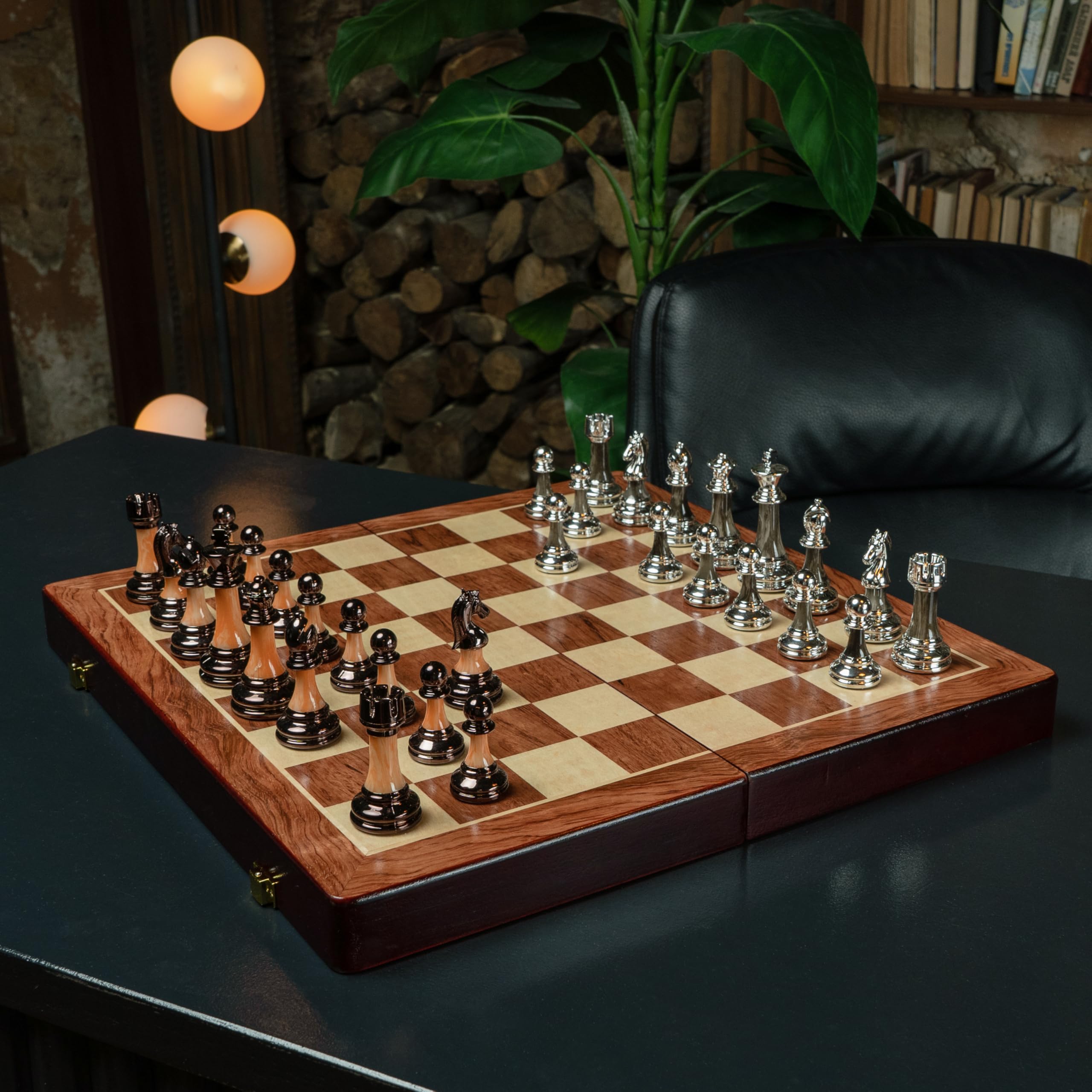 Premio Scacchiera in Legno - Scacchiera Pieghevole con Pezzi di Scacchi Appesantiti in Acrilico - Set di Scacchi in Legno Fatto a Mano - Giochi di Societa per Adulti