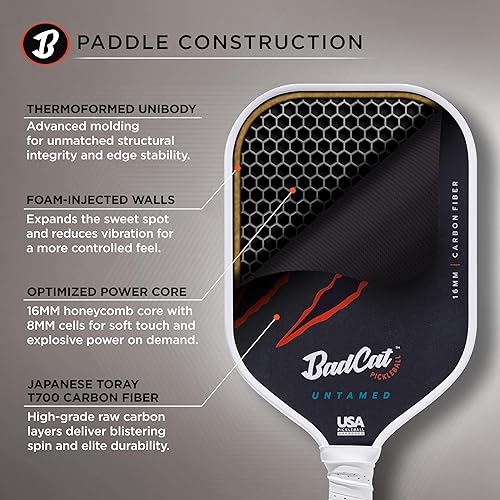 Miniatura 3 de Untamed Paddle  Fibra de carbono T700 cruda para un máximo giro, potencia y control  Diseño termoformado ligero profesional de 0.630 in  Paleta