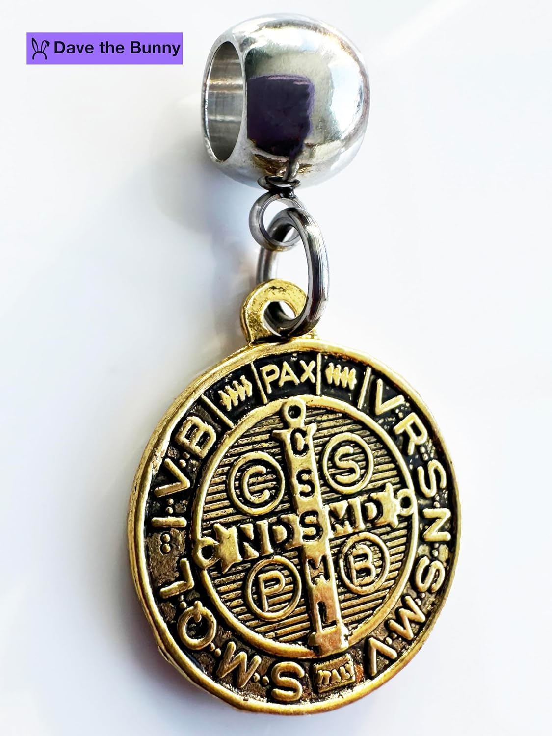 Dave The Bunny San Benito Medalla - Stainless Steel Snake Chain with Medalla de San Benito, St Benedict Medals and San Benito Gold Color Metal Alloy Charm - Elegant, Durable, and Unique Design