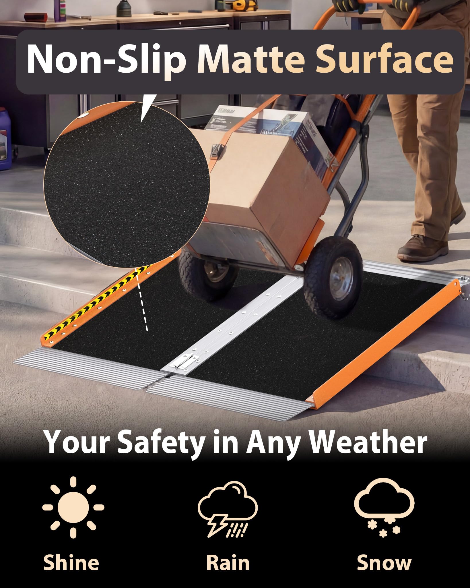 FACHNUO - Rampa para silla de ruedas de 2 pies para escalones de casa, rampa de umbral plegable portátil para puertas con parte inferior autoajustable, mango de rampa de aluminio antideslizante para