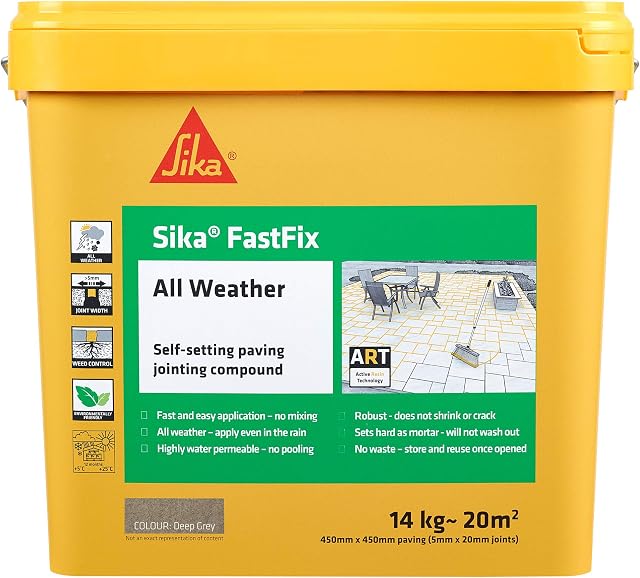 Sika Fast Fix All Weather | Ready to Use, Self-Setting Paving Jointing Compound for Any Weather, Suitable for Stones Setts, Paving Block and Footpaths - Deep Grey - 14kg - 20 sq.m