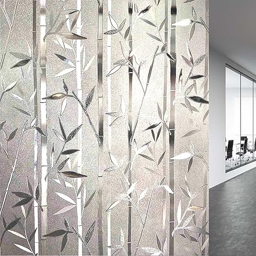 LEMON CLOUD Bamboo Window Film Stained Glass Film Frosted Privacy Window Decal Decorative Cling No Glue Removable Window Stickers(17.5 x 78.7 Inch)