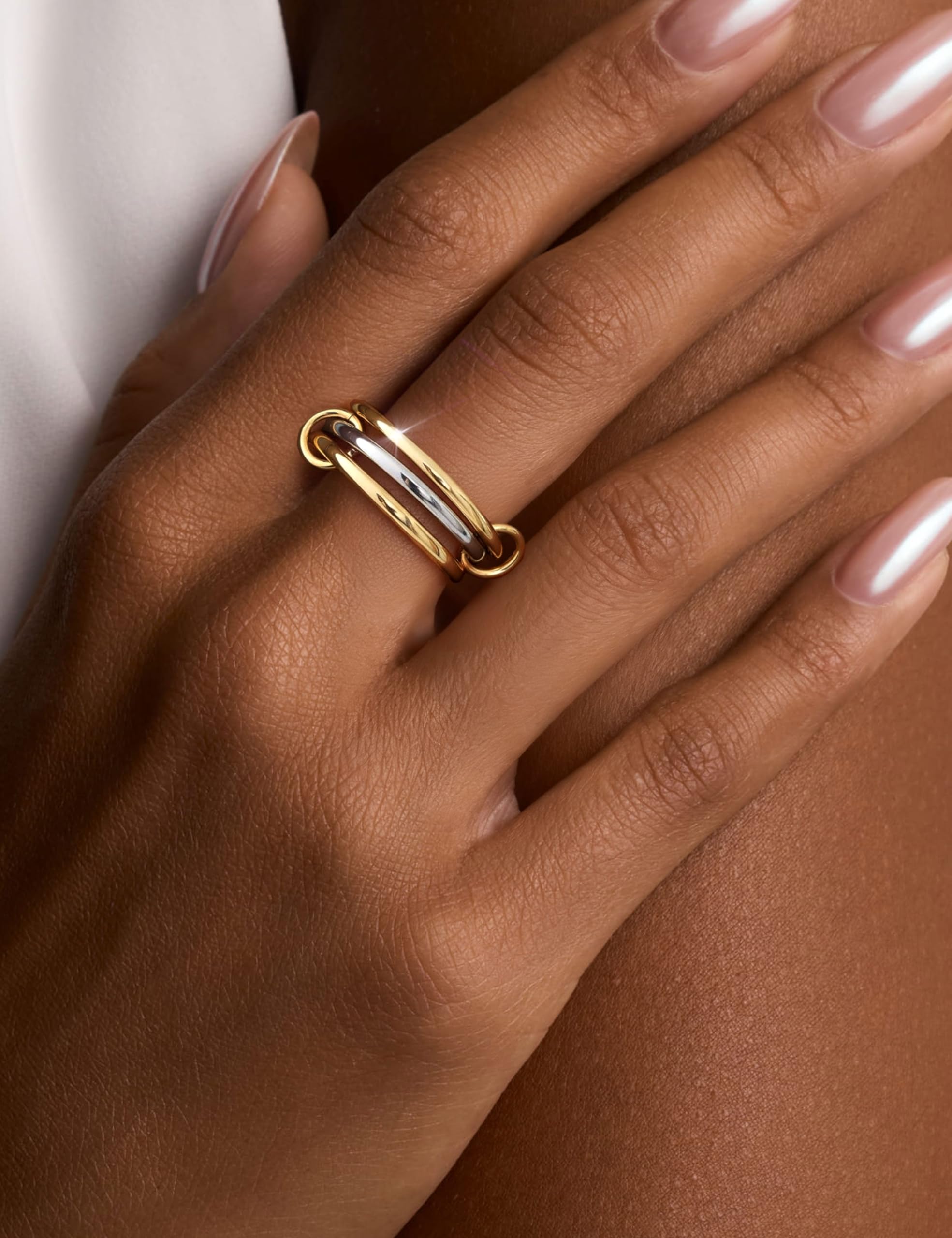 WBDWWTD KRFY Goldringe, stapelbare Ringe für Damen, Gold-Silber, gemischtes Stapelring-Set, Nicht anlaufender Zirkonia, mehrere Statement-Bänder, Daumen, klobiger Silberring für Damen und Herren
