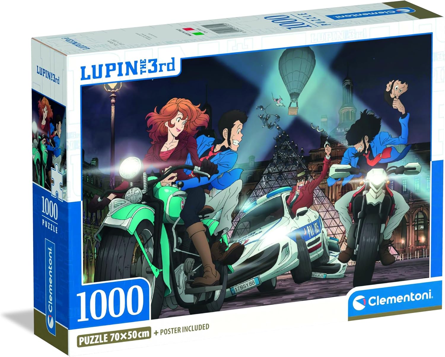 Clementoni - 37055 Anime Puzzle 1000 Pieces for Adults and Teenagers, Lupin 3 Illustration with Poster Included, Special Series, Gift Idea for Men, Made in Italy, 50 x 70 cm, 37055