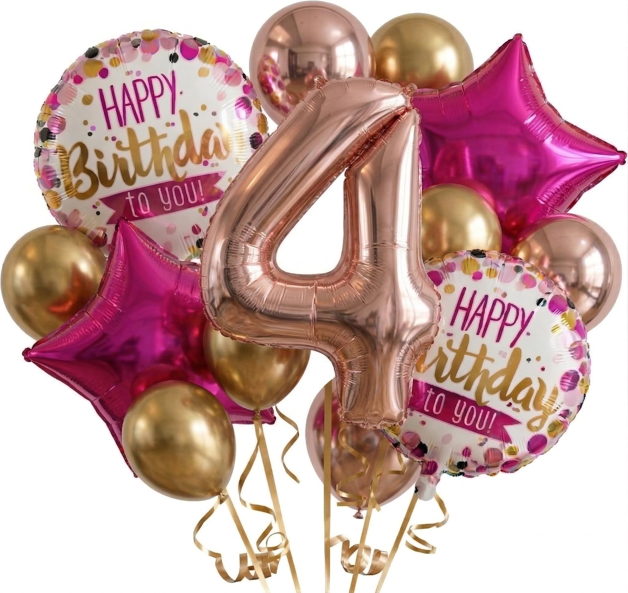 15 Pcs Baby Girl 4th Birthday Decoration Kit -"FOUR" Number Birthday Balloon | Fourth Birthday Party Supplies-image-39