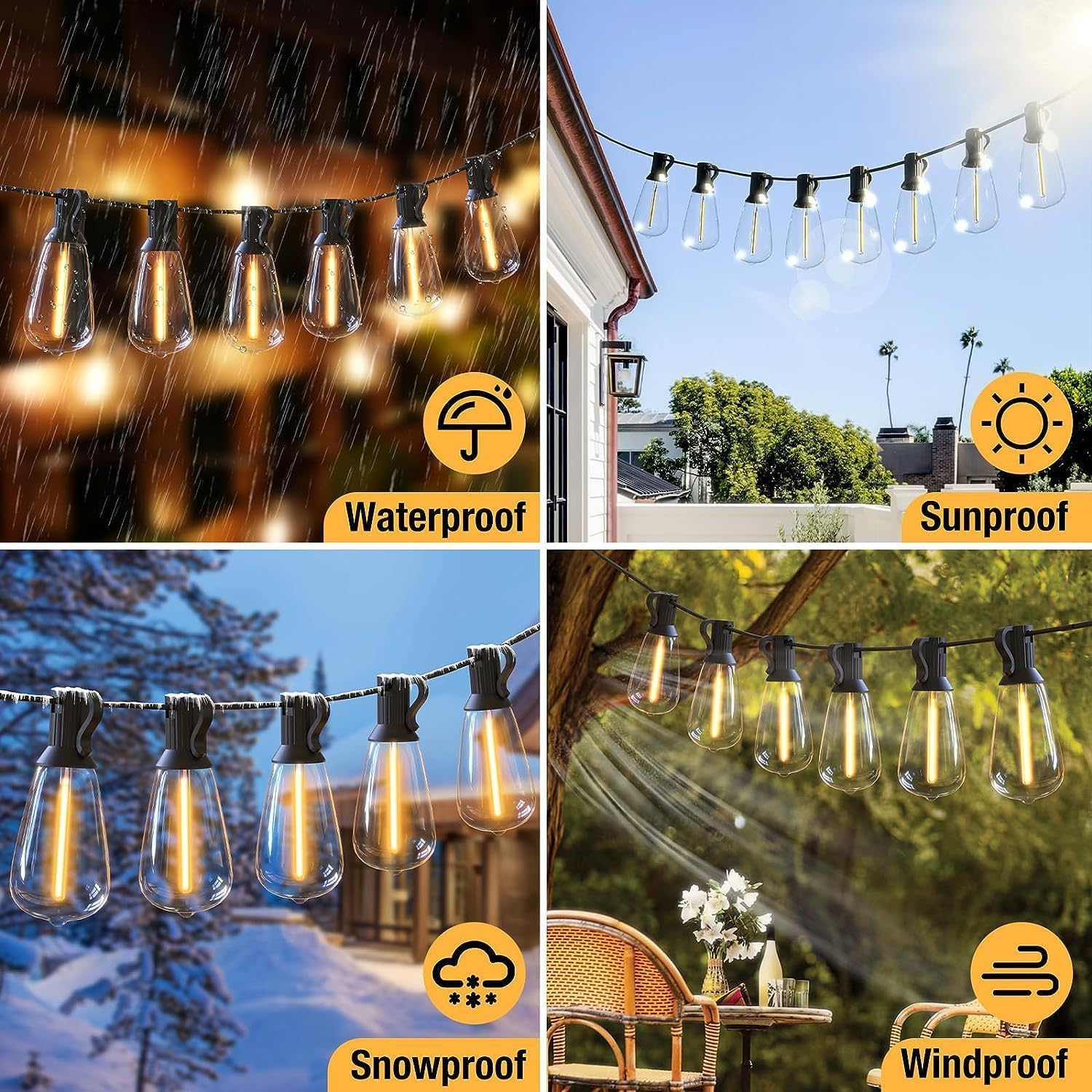 Svater Catena Luminosa Esterno Solare,ST38 30M luci da Esterno Giardino, 50+2 E12 1W LED, 4 Modalità, Impermeabile Infrangibile Autosensing Luci Solari per Giardino Patio Bianco Caldo
