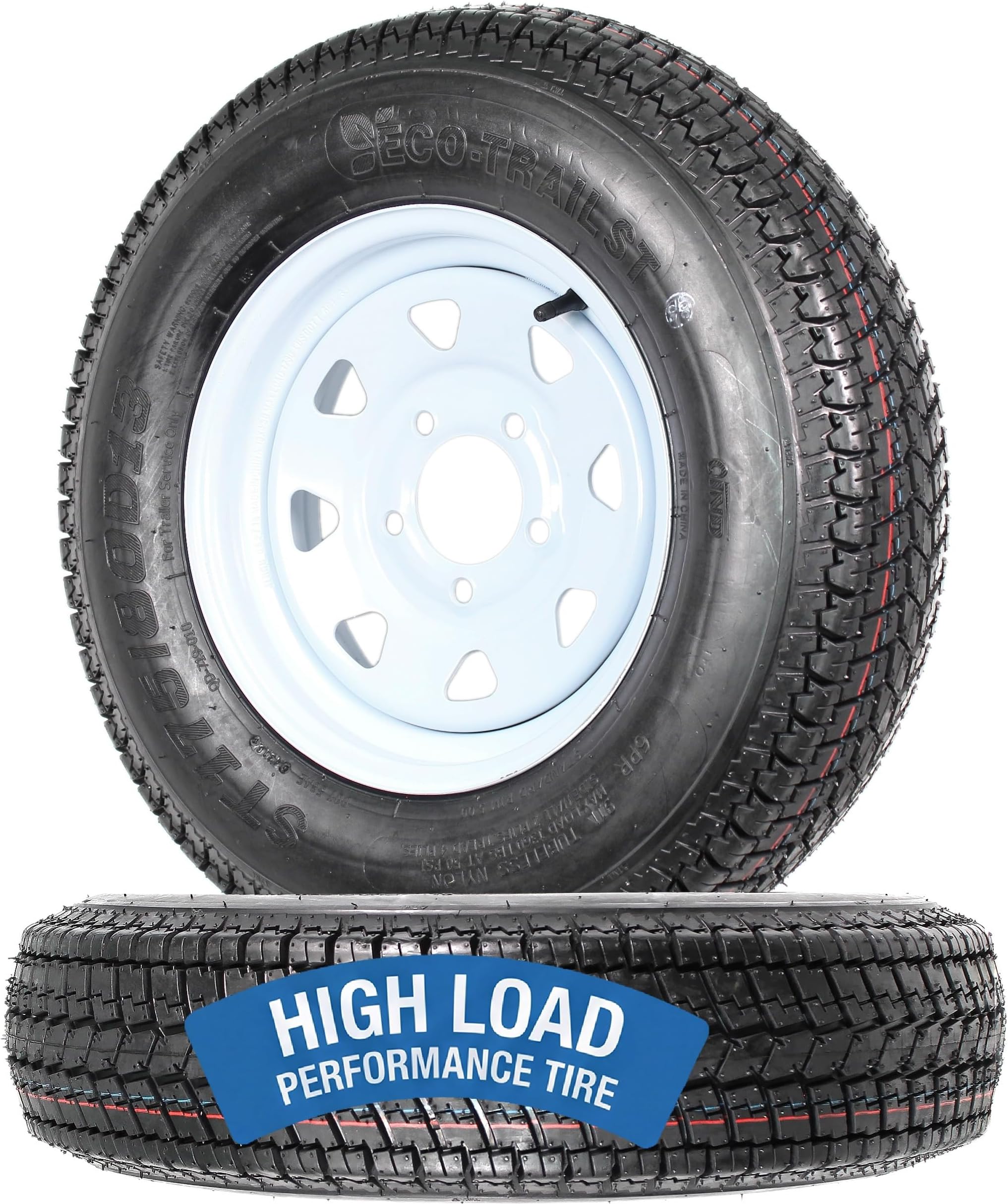eCustomrim 2-Pack Trailer Tires Rims ST175/80D13 B78-13 Load C 5 Lug 13 Inch White Spoke Wheel - 2 Year Warranty w/Roadside