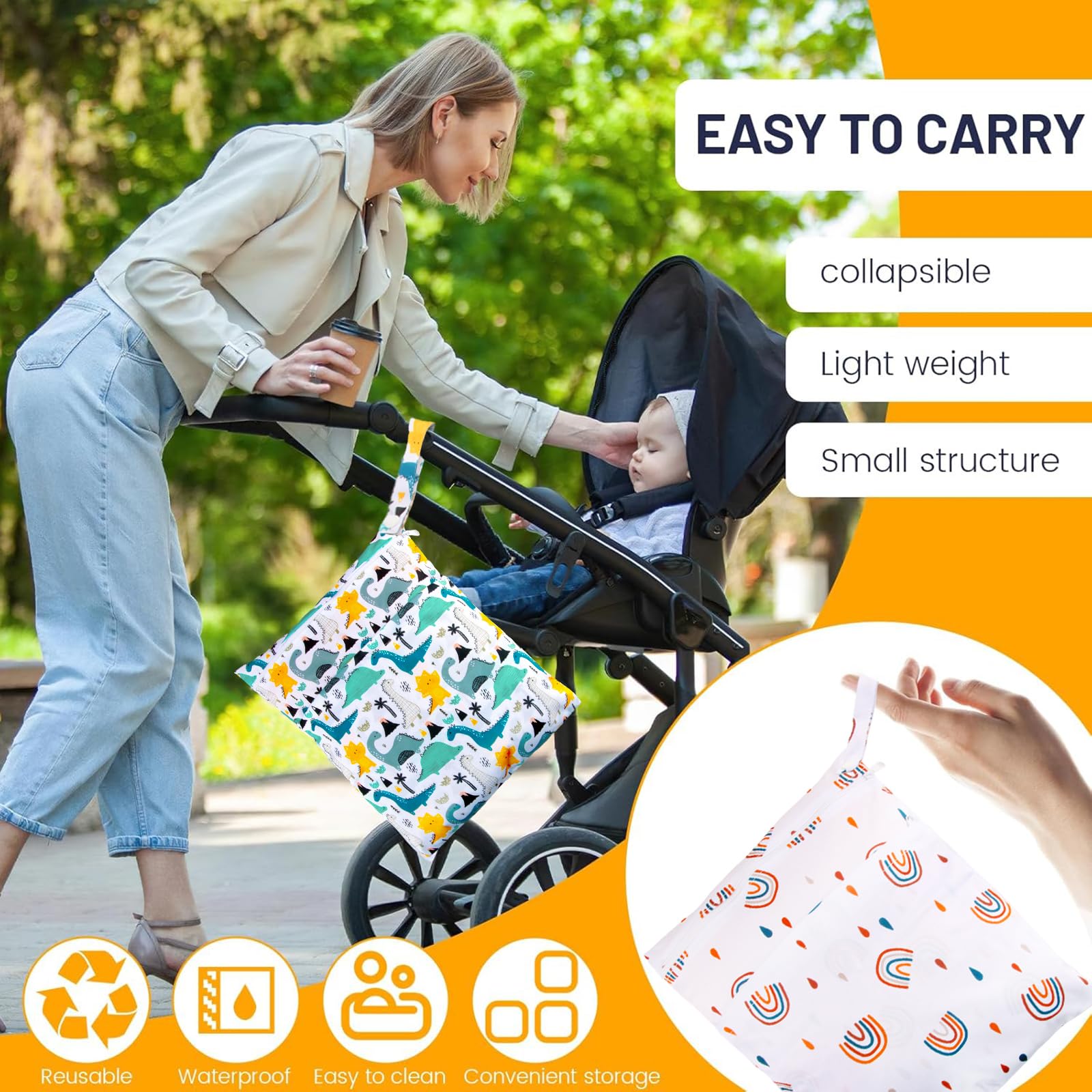 shallyong Wetbag, 3 Pieces Diaper Bag, Reusable Wet Bag, Wet Bag for Swimsuit with Zip Waterproof Reusable Organizer - Image 3
