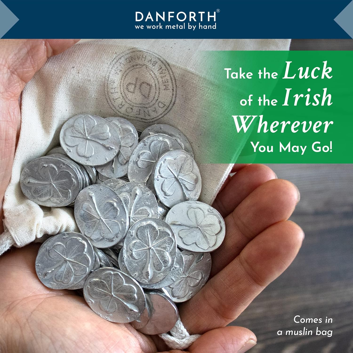 DANFORTH Pewter Four Leaf Clover Pocket Tokens Set of 50 - Lucky Shamrock Charm Coins for St Patricks Day, Wedding Favors & Good Luck Gifts | Lead-Free, Made in USA