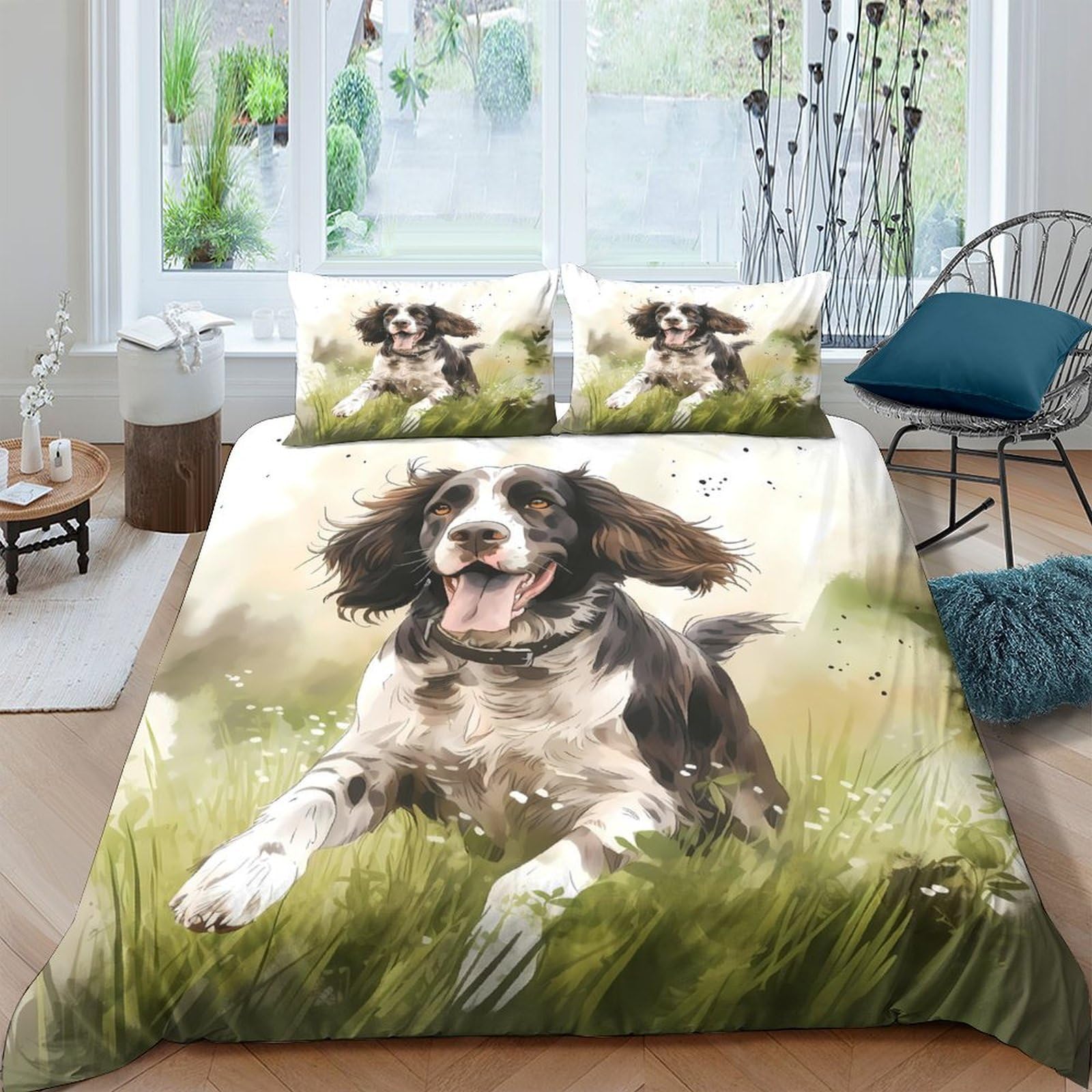 Ctjqhvkz Style-10 3D Printed Springer Spaniel Fitted Sheet Microfiber Soft Breathable Dog In Meadow Mattress Cover For Bedroom Dorm Mattress Protection Decor Single（135X200cm）