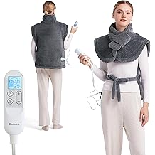 Bedsure 全身背部加热垫 - 老年女性妈妈情人节礼物,颈部和肩部包裹电加热垫,快速加热大号 24"x34",ETL 认证,灰色