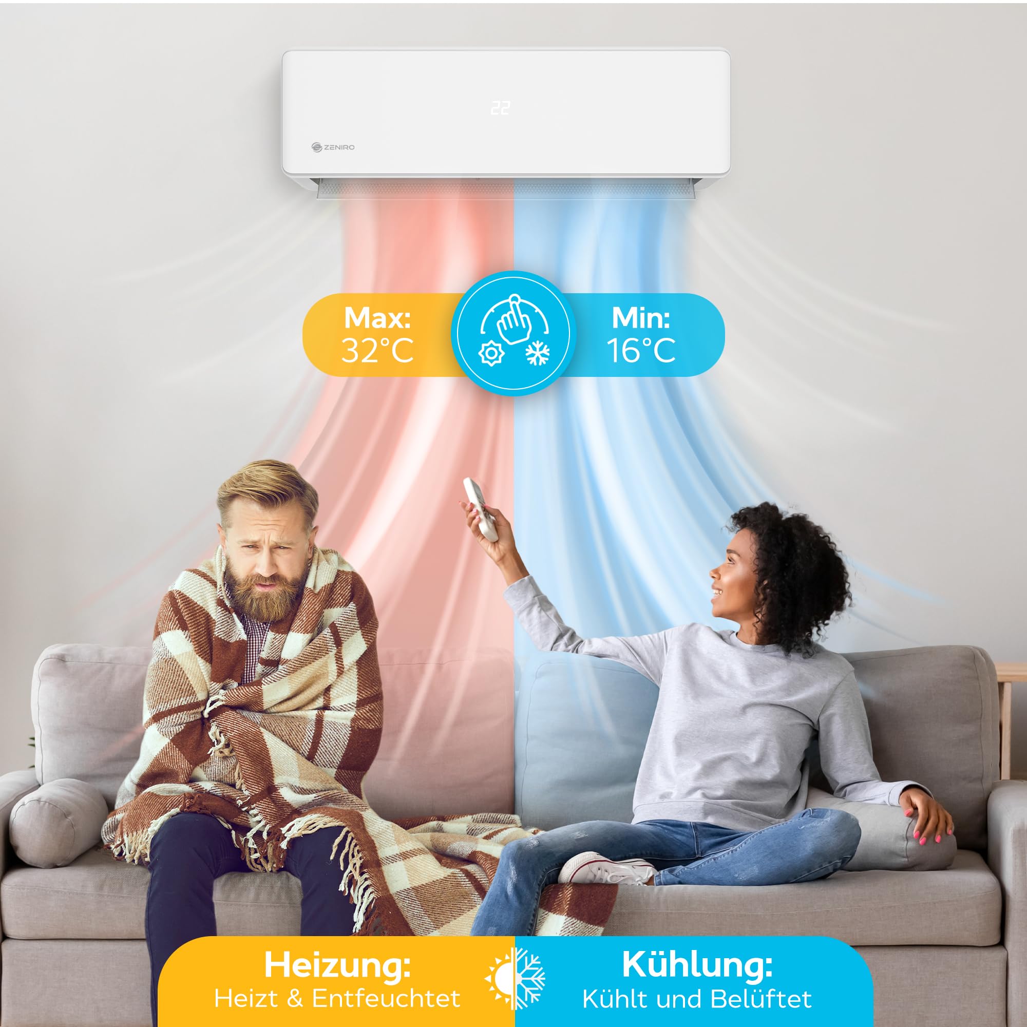 Klimaanlage Split Klimagerät 12000 BTU 3,5kW A++ Ionisator WiFi App-Steuerung 4D AirFlow Selbstreinigung R32