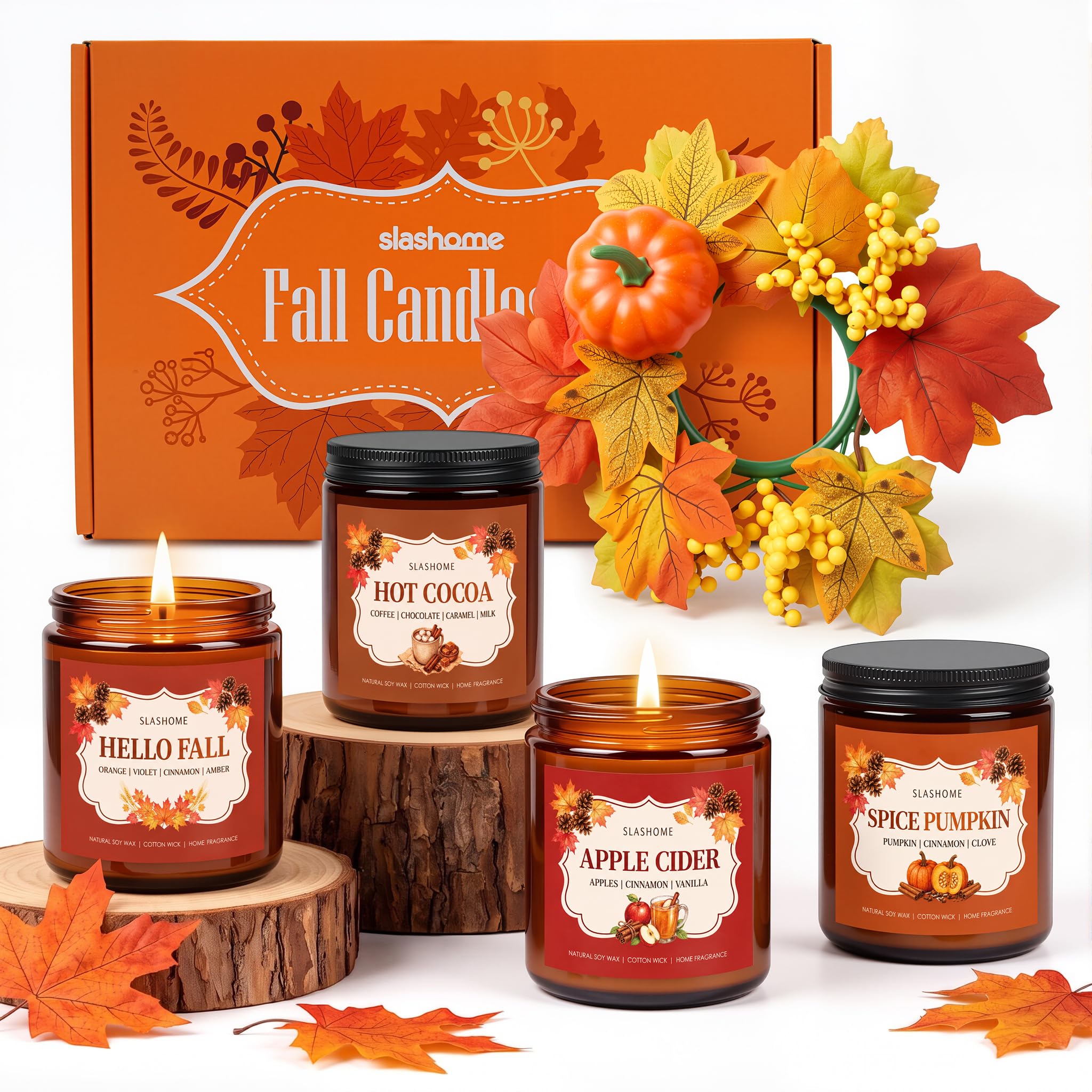 SLASHOME Fall Candles Set for Home Fragrance, 4 Pack 7 oz