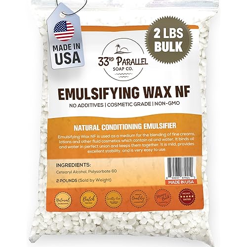 Non-GMO Emulsifying Wax NF Pastilles (2 LBS / 32 OZ) 100% Natural Plant Derived | For Lotions, Creams, Soap Making, Hair Products | Cosmetic Grade | Product of USA | 2 POUNDS